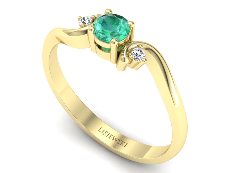 Złoty pierścionek ze szmaragdem i diamentem - P15210zszm — zdjęcie 3