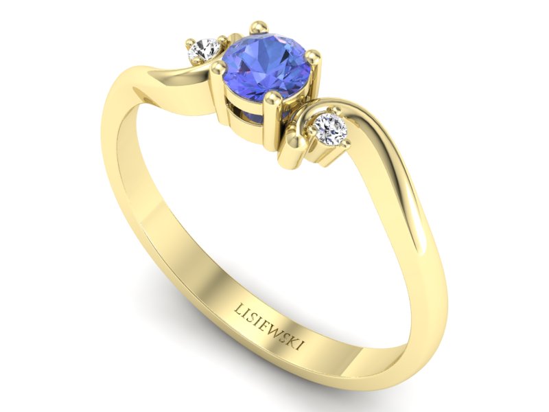 Pierścionek z tanzanitem i brylantami żółte złoto - P15210zt — zdjęcie 3
