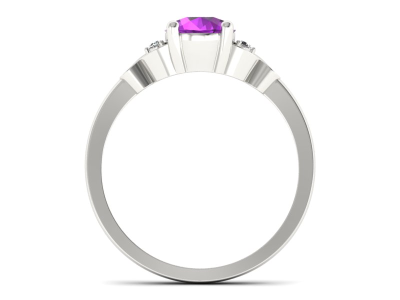 Złoty pierścionek z ametystem i brylantami - P15211bam — zdjęcie 2