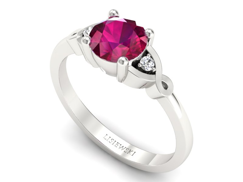 Pierścionek z rubinem i brylantami białe złoto - P15211br — zdjęcie 3