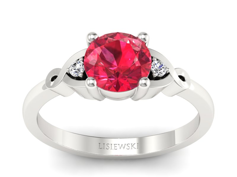 Pierścionek z rubinem i brylantami białe złoto - P15211br1