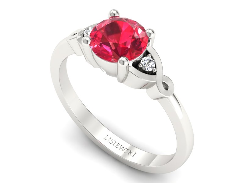 Pierścionek z rubinem i brylantami białe złoto - P15211br1 — zdjęcie 3