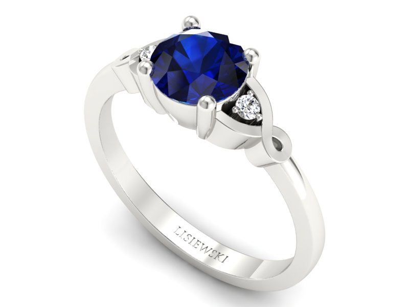 Pierścionek z szafirem i brylantami białe złoto - P15211bsz — zdjęcie 3