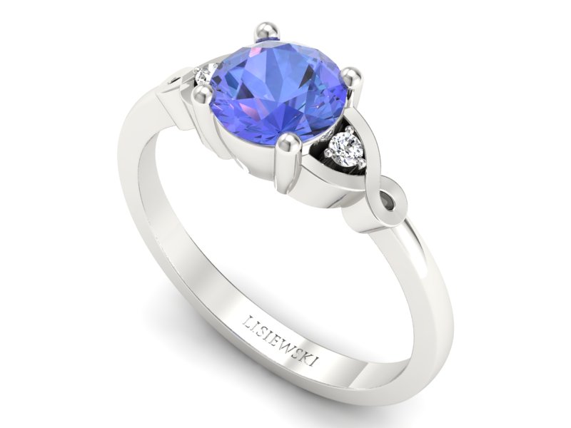 Pierścionek z tanzanitem z brylantami białe złoto - P15211bt — zdjęcie 3