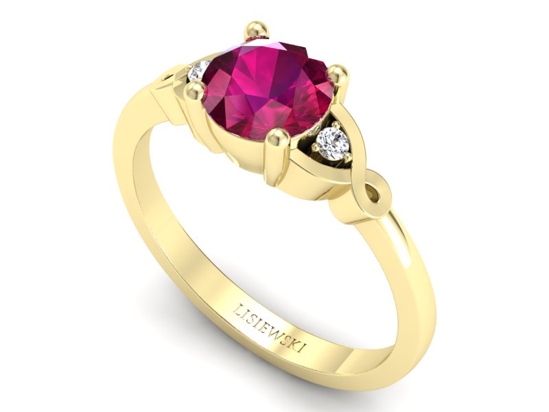 Pierścionek z rubinem i brylantami żółte złoto - P15211zr — zdjęcie 3