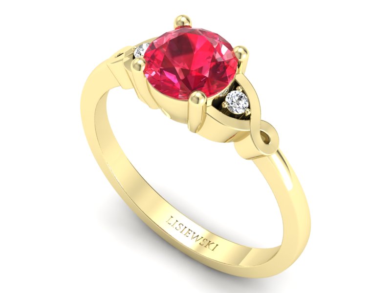 Pierścionek z rubinem i brylantami żółte złoto - P15211zr1 — zdjęcie 3