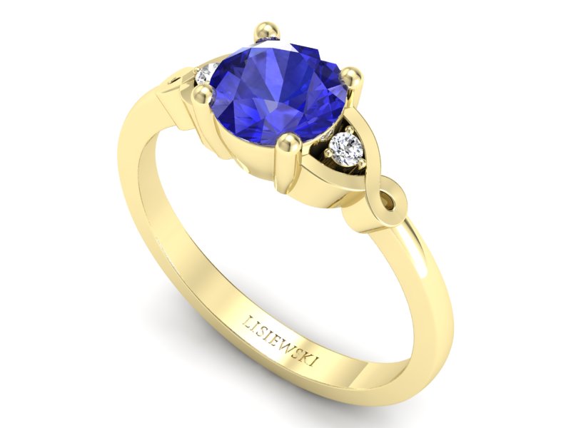 Złoty pierścionek z szafirem i brylantami - P15211zszc — zdjęcie 3