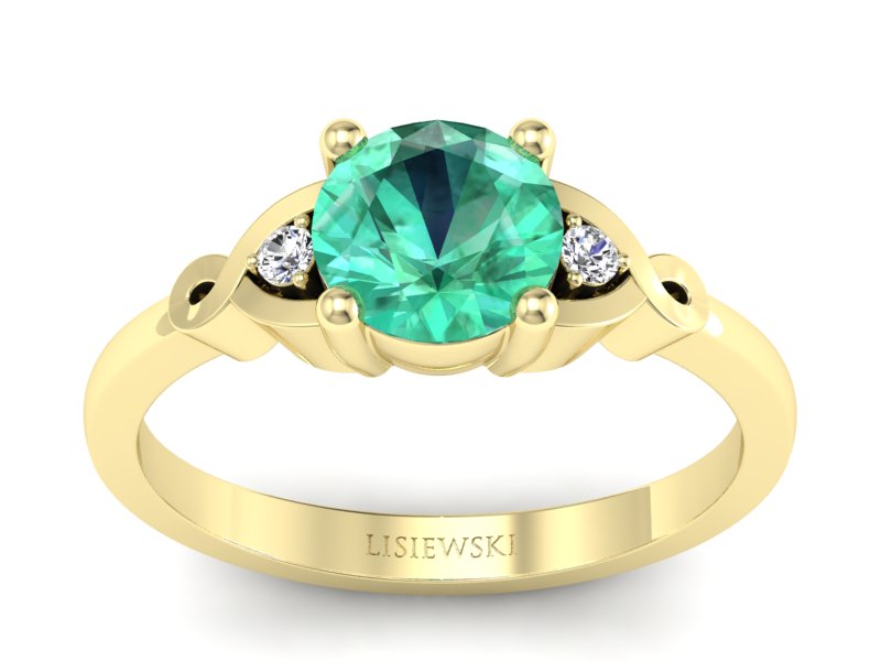 Złoty pierścionek ze szmaragdem i diamentem - P15211zszm