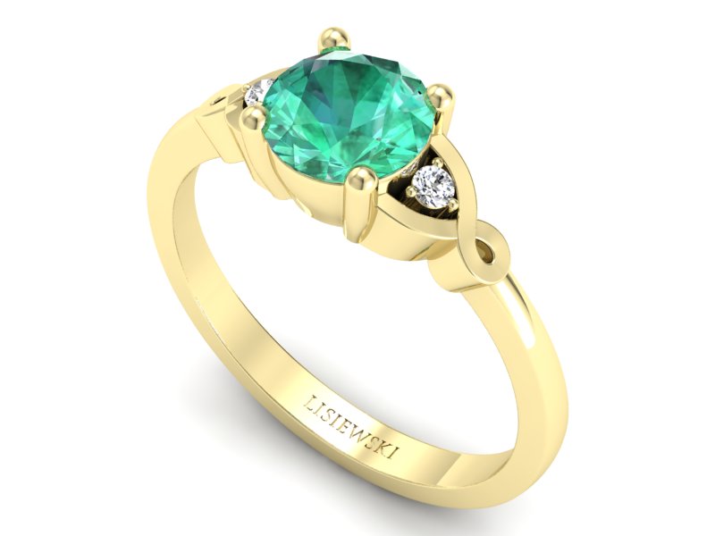 Złoty pierścionek ze szmaragdem i diamentem - P15211zszm — zdjęcie 3