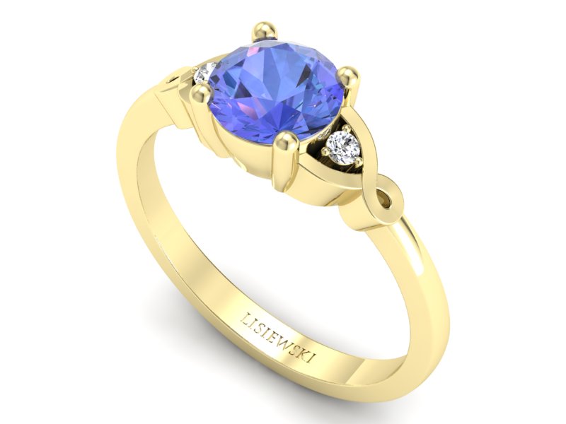 Pierścionek z tanzanitem i diamentami żółte złoto - P15211zt — zdjęcie 3