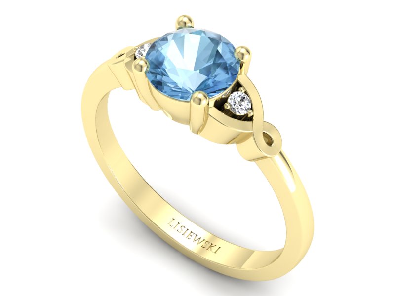 Pierścionek z topazem i brylantami żółte złoto - P15211ztp — zdjęcie 3