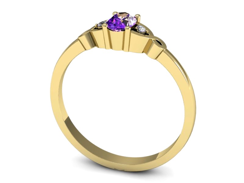 Pierścionek z ametystem i brylantami żółte złoto - P15212zam — zdjęcie 3