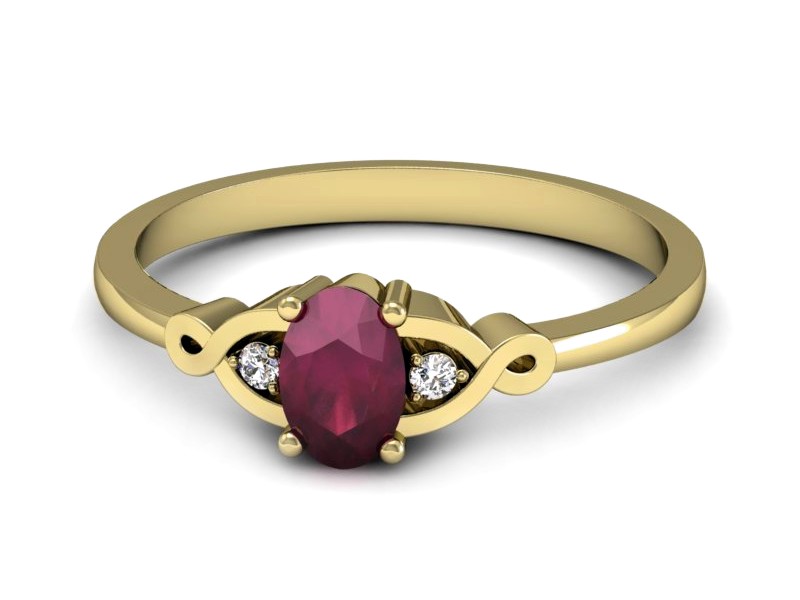 Pierścionek z rubinem i brylantami żółte złoto - P15212zr — zdjęcie 2