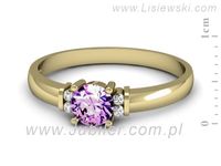 Pierścionek z ametystem i brylantami żółte złoto próba 585 - P15213zam- 2