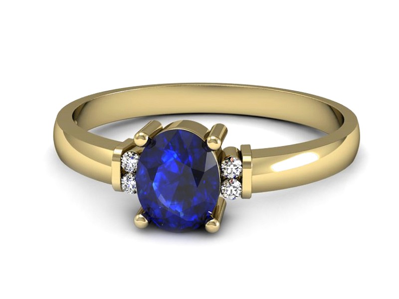 Złoty pierścionek z szafirem i brylantami - P15214zszc — zdjęcie 2