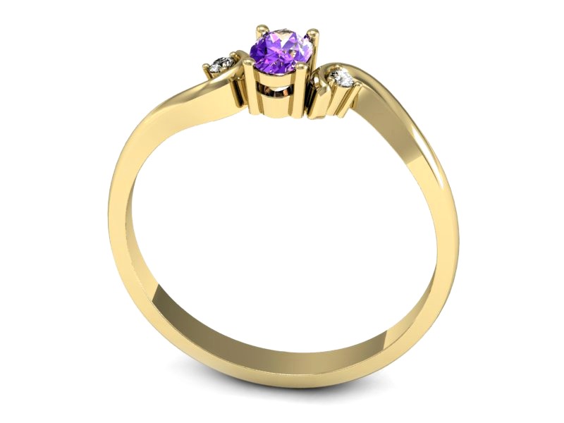 Pierścionek z ametystem i brylantami żółte złoto - P15215zam — zdjęcie 3