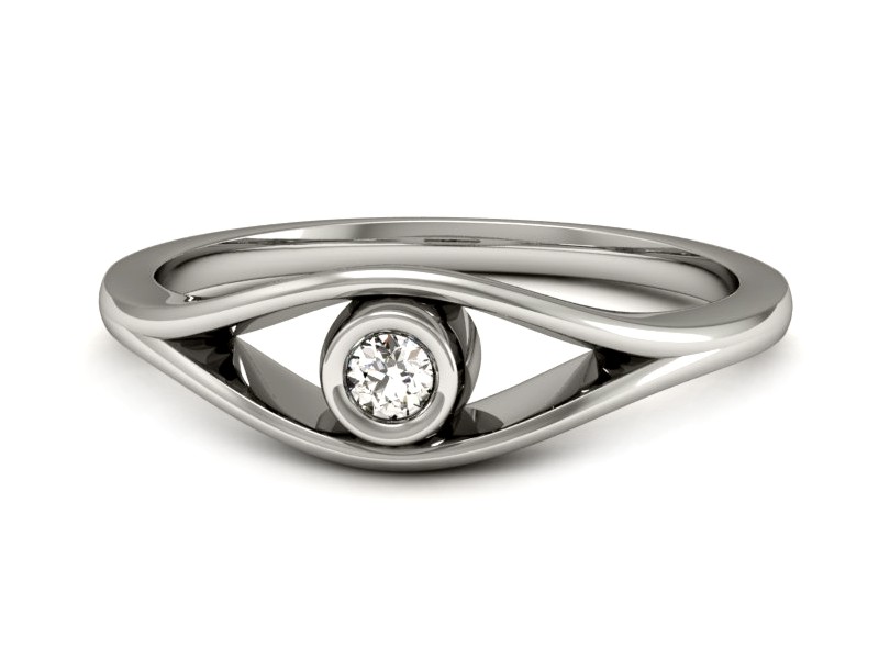 Złoty pierścionek z brylantem białe złoto - P15217b — zdjęcie 2