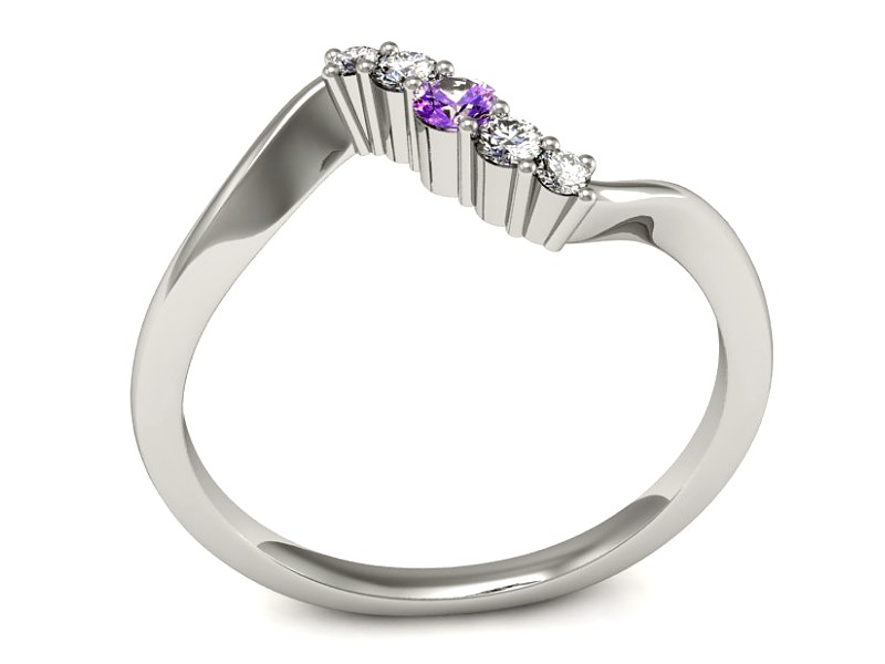 Złoty pierścionek z ametystem i brylantami - P15218bam — zdjęcie 3
