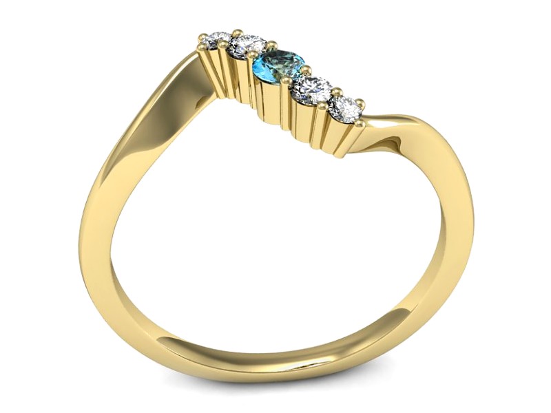 Złoty pierścionek z topazem i brylantami - P15218za — zdjęcie 3