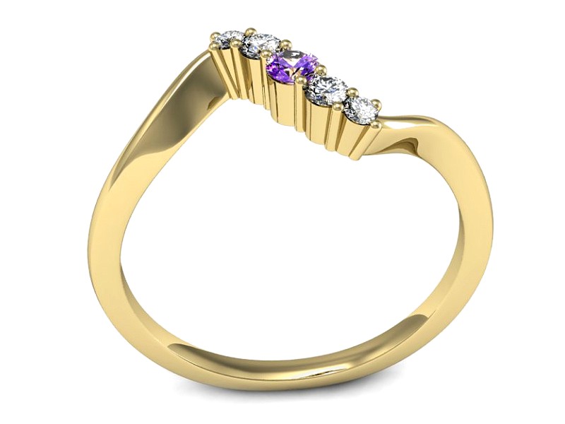 Złoty pierścionek z ametystem i brylantami - P15218zam — zdjęcie 3