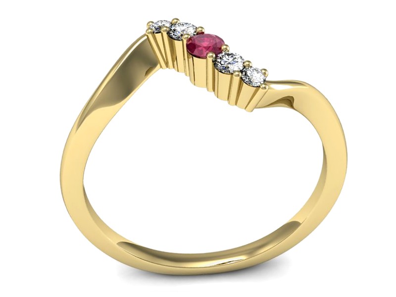Pierścionek z rubinem i brylantami żółte złoto - P15218zr2 — zdjęcie 3