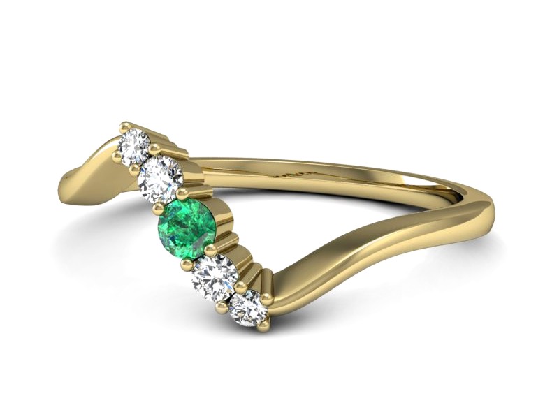 Złoty pierścionek ze szmaragdem i brylantami - P15218zsm — zdjęcie 2