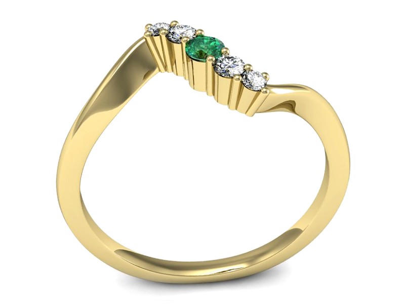 Złoty pierścionek ze szmaragdem i brylantami - P15218zsm — zdjęcie 3