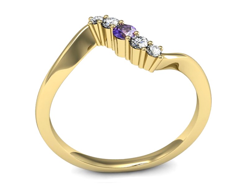 Pierścionek z tanzanitem i brylantami żółte złoto - P15218zt — zdjęcie 3