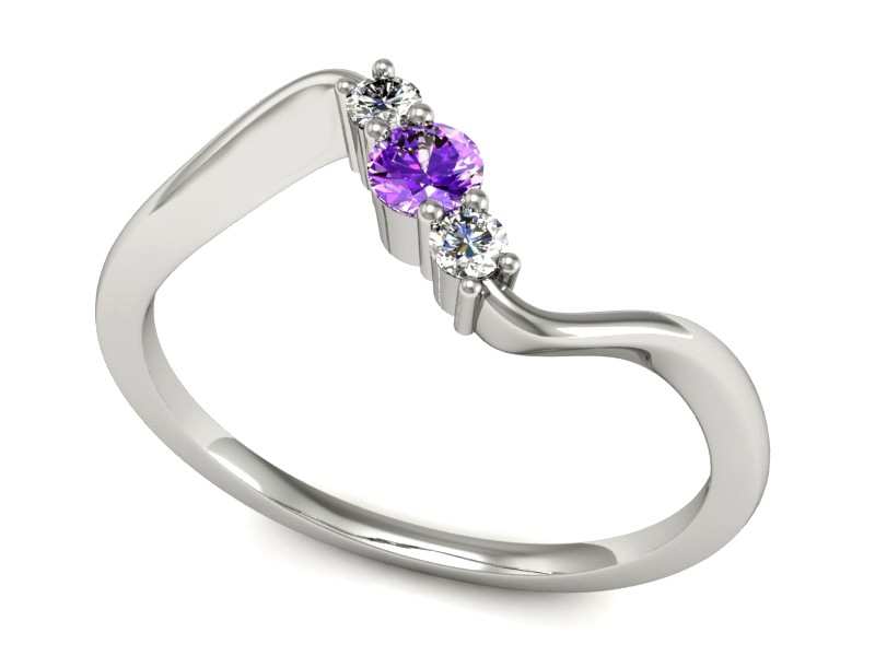 Złoty pierścionek z ametystem i brylantami - P15221bam — zdjęcie 3