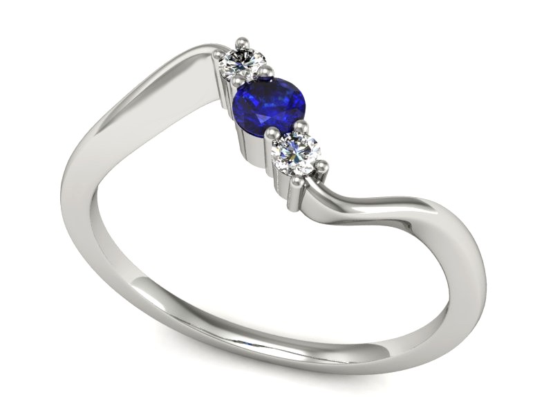 Pierścionek z szafirem i brylantami białe złoto - P15221bszc — zdjęcie 3