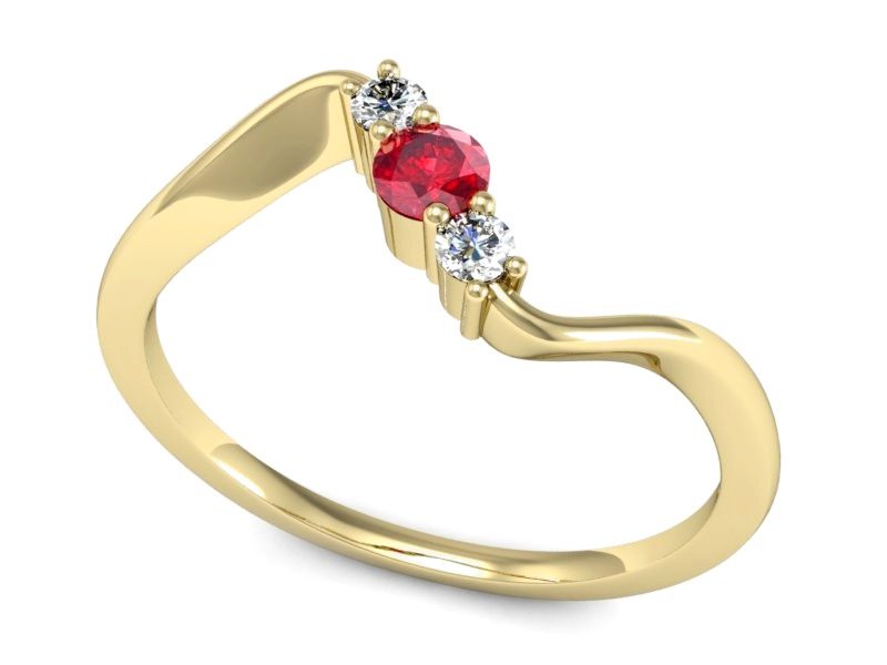 Złoty pierścionek z rubinem i brylantami - P15221zr — zdjęcie 3