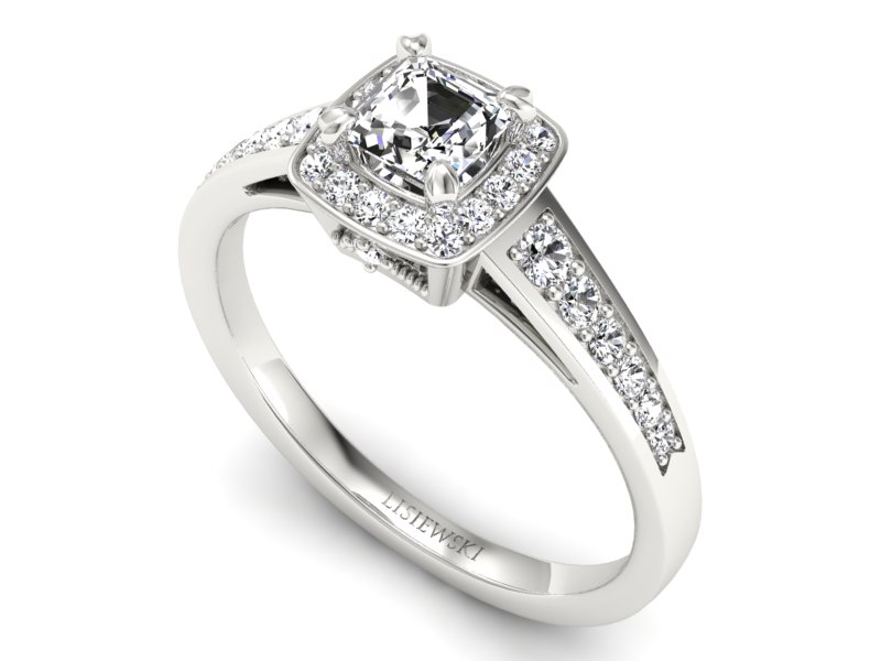 Złoty pierścionek z diamentami białe złoto - P15224b — zdjęcie 3