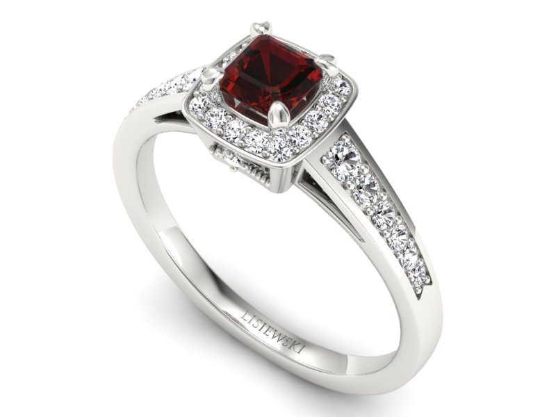 Pierścionek białe złoto z granatem i brylantami - P15224bgr — zdjęcie 3