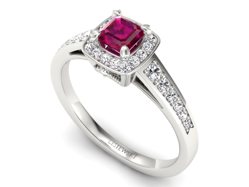 Pierścionek z rubinem i brylantami białe złoto - P15224br — zdjęcie 3