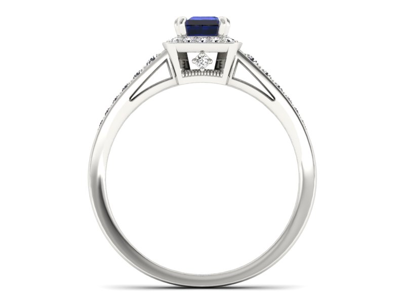 Pierścionek z szafirem i brylantami białe złoto - P15224bsz — zdjęcie 2