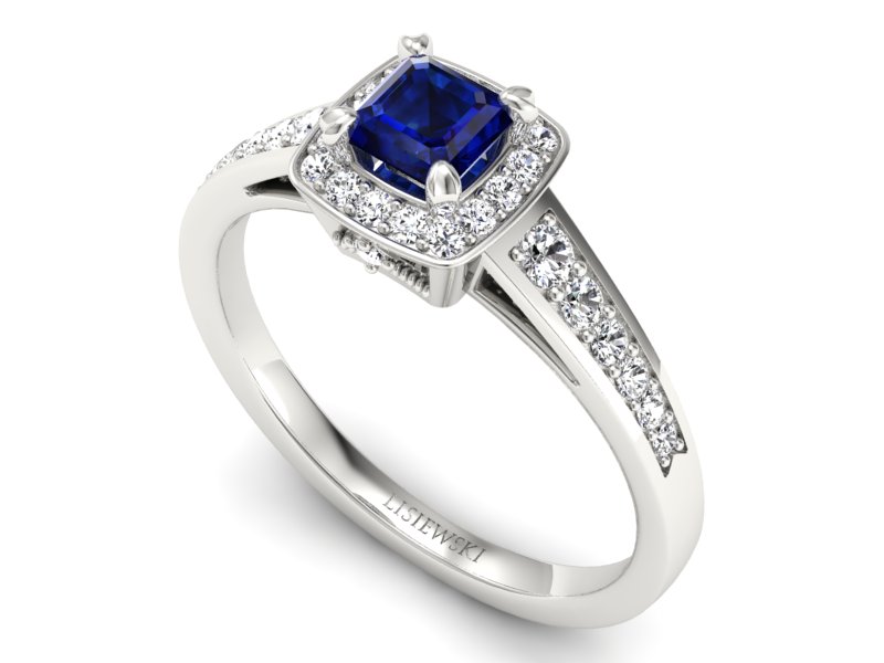 Pierścionek z szafirem i brylantami białe złoto - P15224bsz — zdjęcie 3
