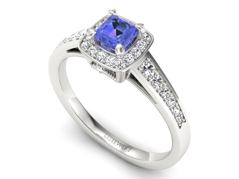 Pierścionek z tanzanitem i brylantami białe złoto - P15224bt — zdjęcie 3