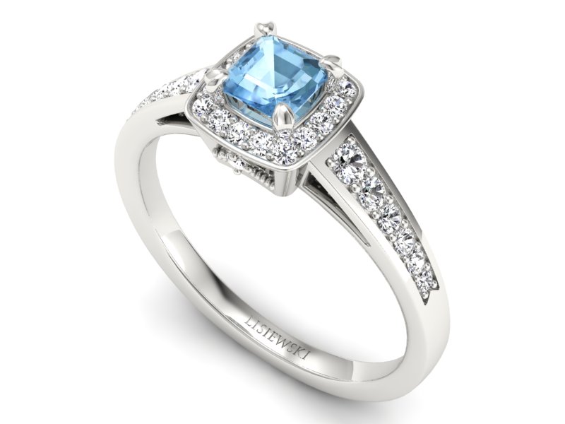 Pierścionek z topazem i brylantami białe złoto - P15224btp — zdjęcie 3