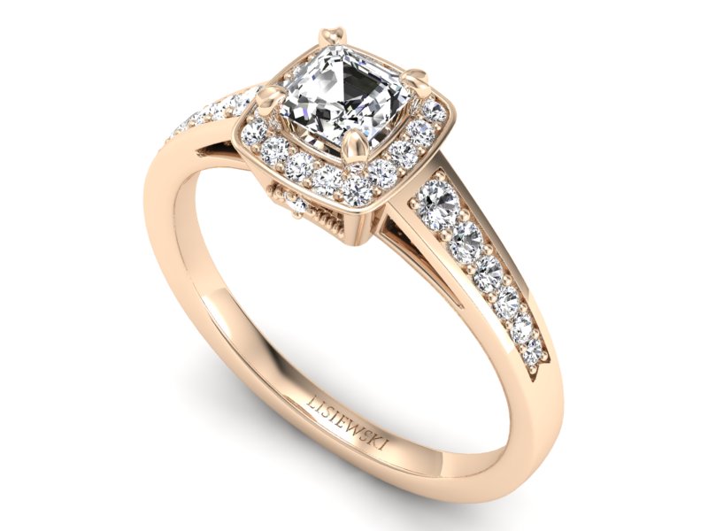 Złoty pierścionek z diamentem z różowego złota - P15224c — zdjęcie 3