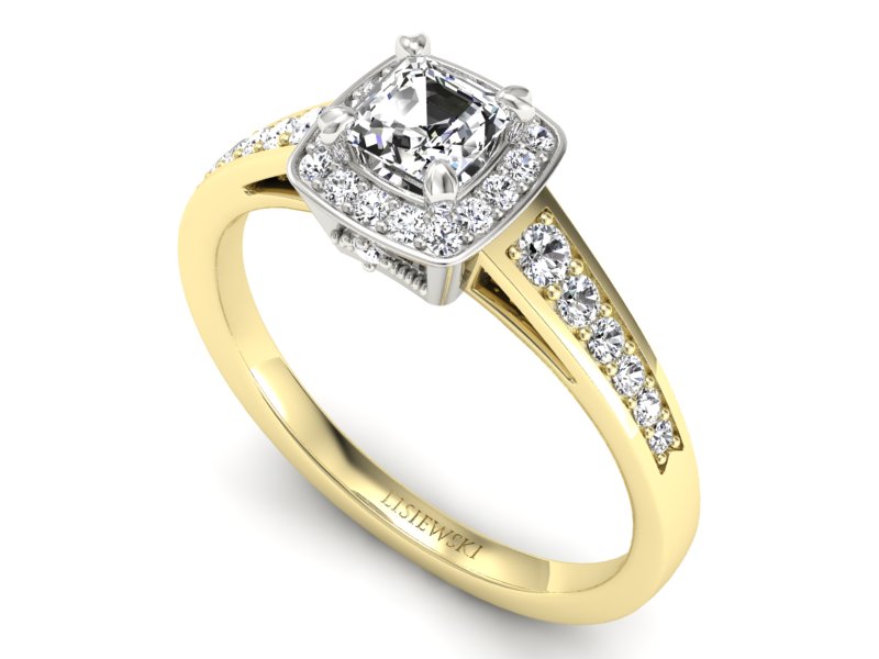 Złoty pierścionek zaręczynowy z diamentami - P15224zb — zdjęcie 3