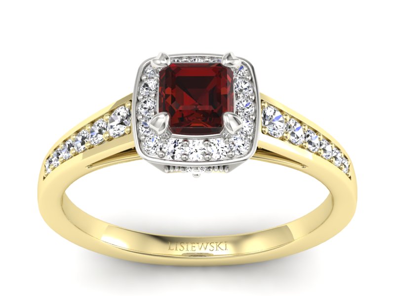 Złoty pierścionek z granatem i brylantami - P15224zbgr