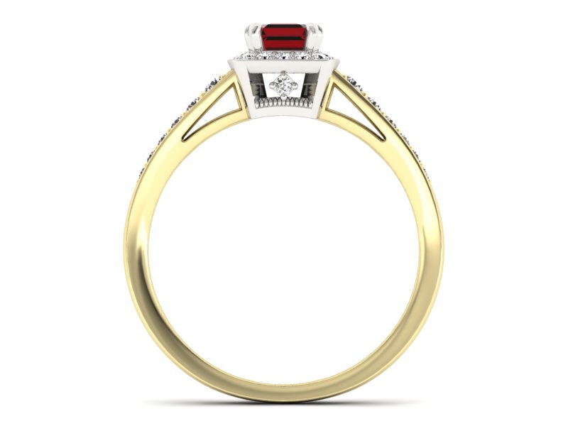 Złoty pierścionek z granatem i brylantami - P15224zbgr — zdjęcie 2