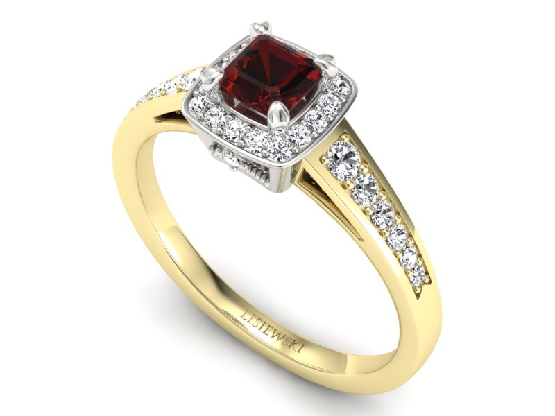 Złoty pierścionek z granatem i brylantami - P15224zbgr — zdjęcie 3