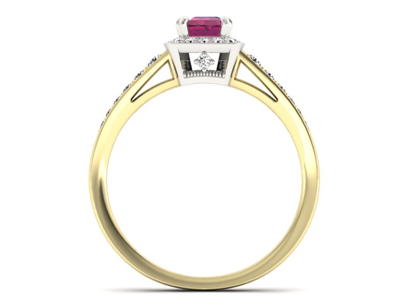 Złoty pierścionek z rubinem i diamentami - P15224zbr — zdjęcie 2