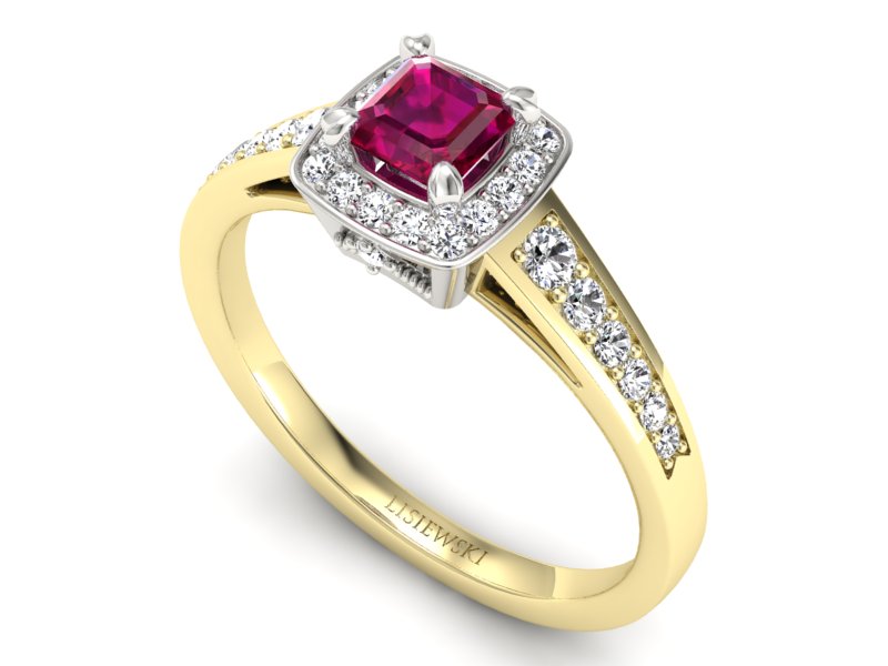Złoty pierścionek z rubinem i diamentami - P15224zbr — zdjęcie 3