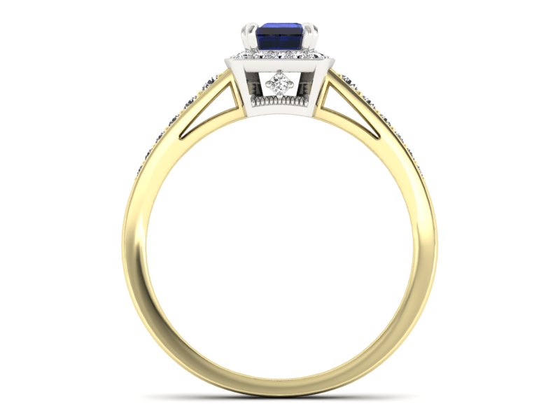 Złoty pierścionek z szafirem i brylantami - P15224zbsz — zdjęcie 2