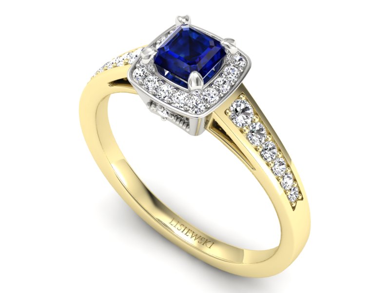 Złoty pierścionek z szafirem i brylantami - P15224zbsz — zdjęcie 3