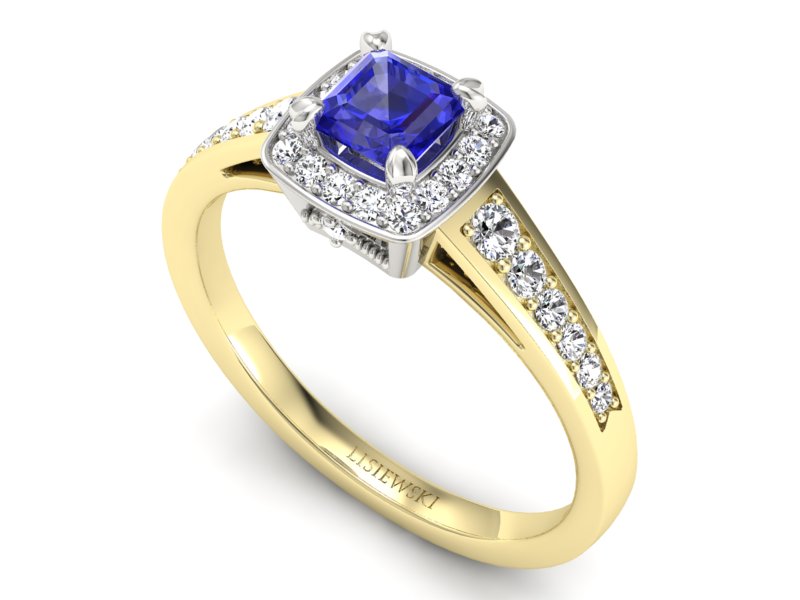 Złoty pierścionek z szafirem i diamentami - P15224zbszc — zdjęcie 3