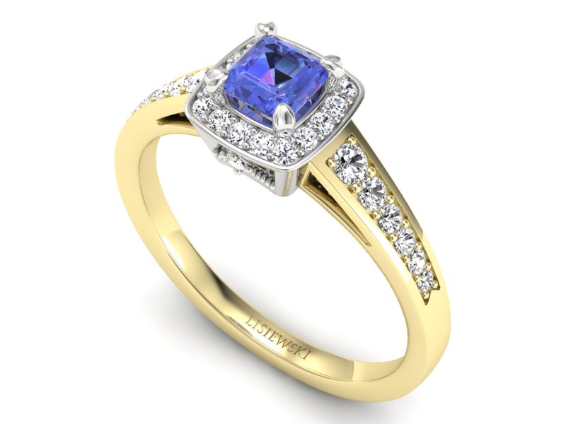 Złoty pierścionek z tanzanitem i brylantami - P15224zbt — zdjęcie 3