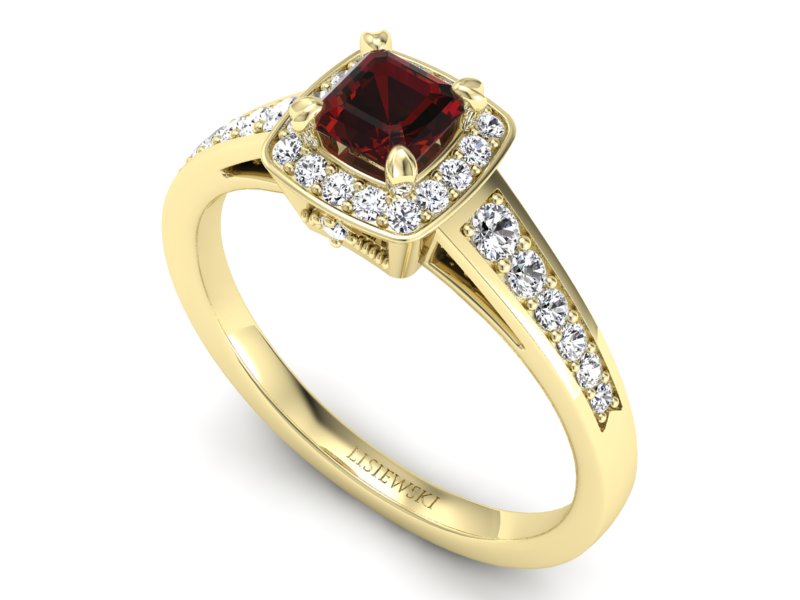 Złoty pierścionek z granatem i brylantami - P15224zgr — zdjęcie 3